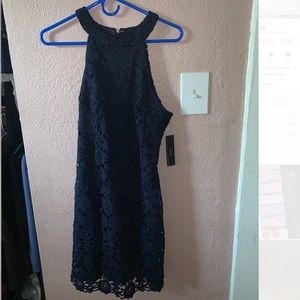 Navy lace halter dress